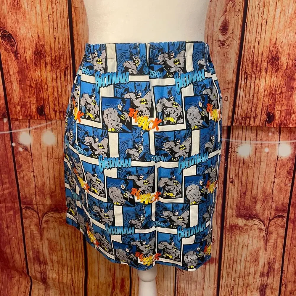 Batman Cotton Skirt Handmade Women's size Large Comic Print Simple A-Line